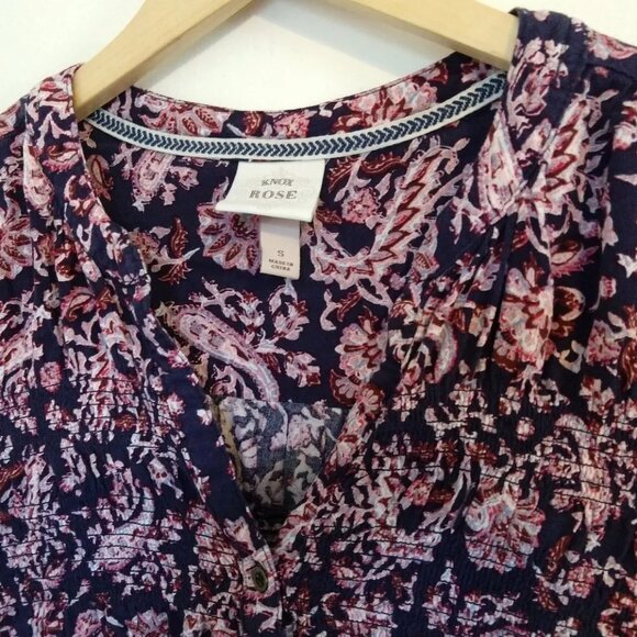 Knox Rose Thistle Floral Print Tunic Hi-Low Smocking Size S Boho - Picture 3 of 7